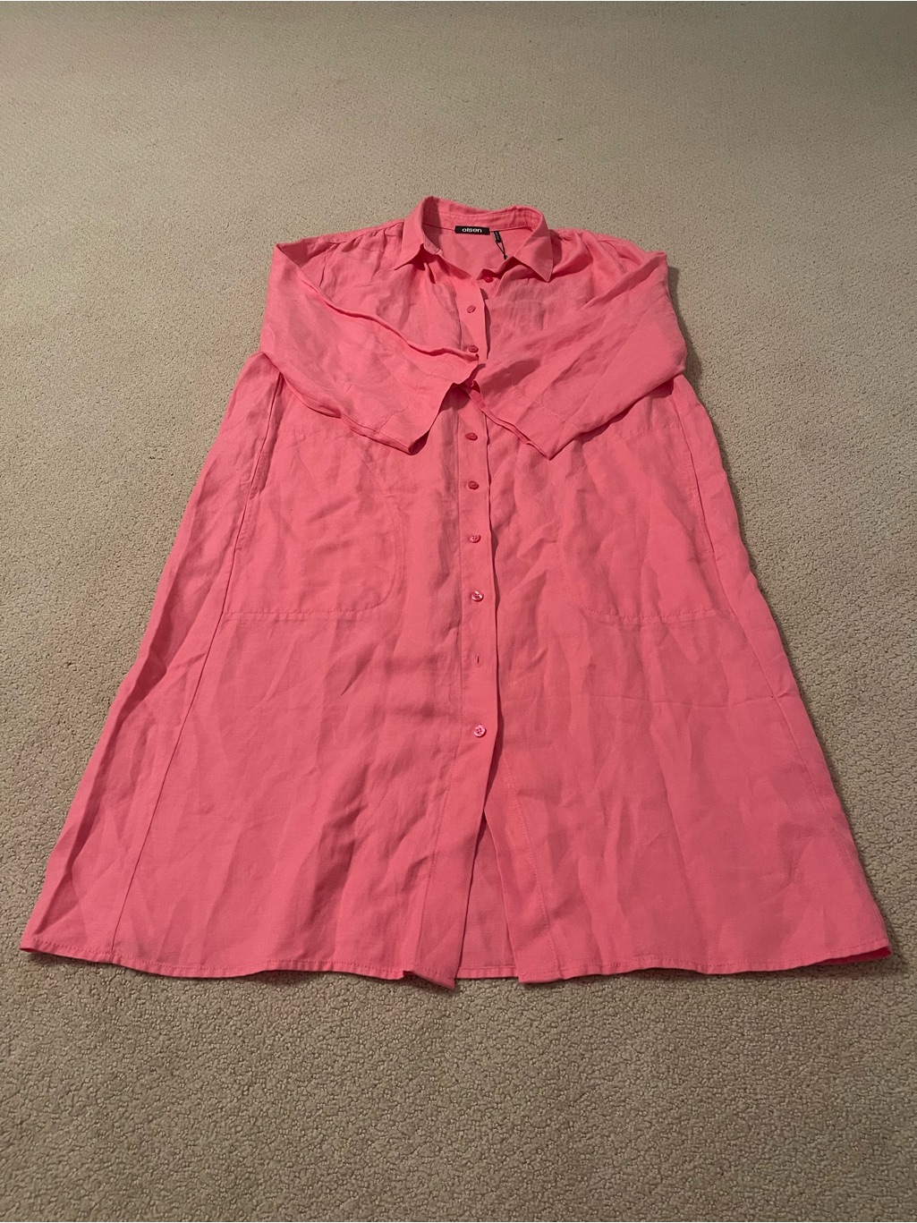 Lightweight Button Front Shirt Dress - Coral Pink